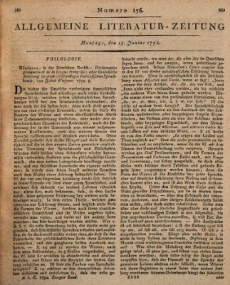 Allgemeine Literatur-Zeitung (Literarisches Zentralblatt für Deutschland) Montag 18. Juni 1792