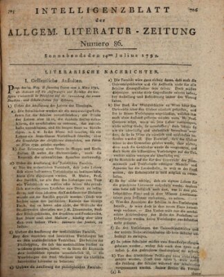 Allgemeine Literatur-Zeitung (Literarisches Zentralblatt für Deutschland) Samstag 14. Juli 1792