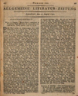 Allgemeine Literatur-Zeitung (Literarisches Zentralblatt für Deutschland) Samstag 18. August 1792