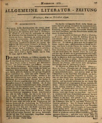 Allgemeine Literatur-Zeitung (Literarisches Zentralblatt für Deutschland) Montag 22. Oktober 1792