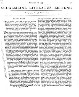 Allgemeine Literatur-Zeitung (Literarisches Zentralblatt für Deutschland) Dienstag 26. März 1793