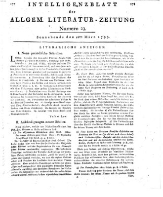 Allgemeine Literatur-Zeitung (Literarisches Zentralblatt für Deutschland) Samstag 16. März 1793