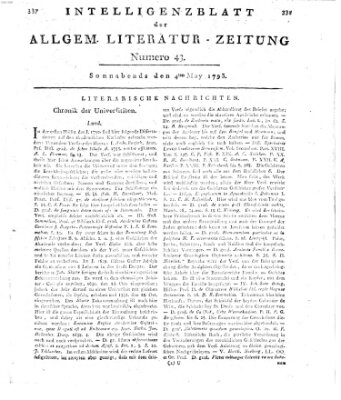 Allgemeine Literatur-Zeitung (Literarisches Zentralblatt für Deutschland) Samstag 4. Mai 1793