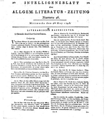 Allgemeine Literatur-Zeitung (Literarisches Zentralblatt für Deutschland) Mittwoch 8. Mai 1793