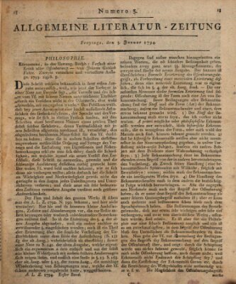 Allgemeine Literatur-Zeitung (Literarisches Zentralblatt für Deutschland) Freitag 3. Januar 1794