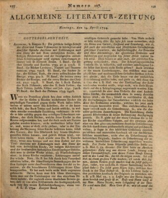 Allgemeine Literatur-Zeitung (Literarisches Zentralblatt für Deutschland) Montag 14. April 1794
