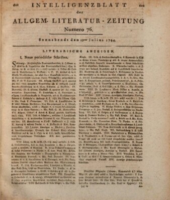 Allgemeine Literatur-Zeitung (Literarisches Zentralblatt für Deutschland) Samstag 19. Juli 1794