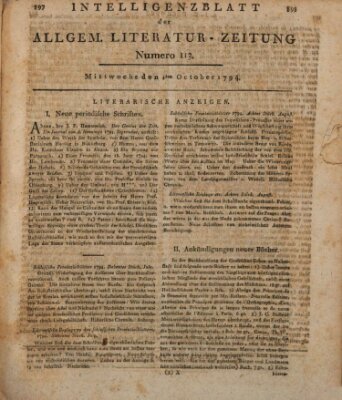 Allgemeine Literatur-Zeitung (Literarisches Zentralblatt für Deutschland) Mittwoch 1. Oktober 1794