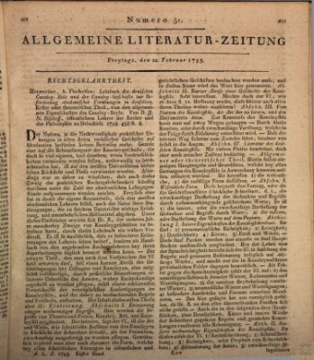 Allgemeine Literatur-Zeitung (Literarisches Zentralblatt für Deutschland) Freitag 20. Februar 1795