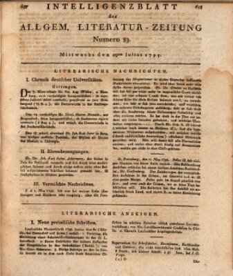 Allgemeine Literatur-Zeitung (Literarisches Zentralblatt für Deutschland) Mittwoch 29. Juli 1795