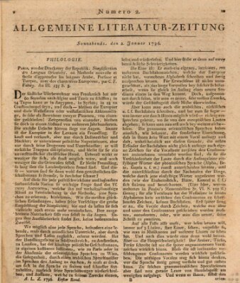 Allgemeine Literatur-Zeitung (Literarisches Zentralblatt für Deutschland) Samstag 2. Januar 1796
