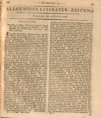 Allgemeine Literatur-Zeitung (Literarisches Zentralblatt für Deutschland) Samstag 13. Februar 1796