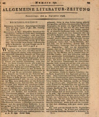 Allgemeine Literatur-Zeitung (Literarisches Zentralblatt für Deutschland) Donnerstag 15. September 1796