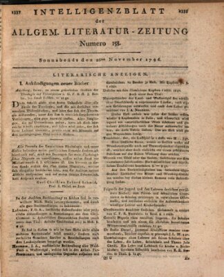 Allgemeine Literatur-Zeitung (Literarisches Zentralblatt für Deutschland) Samstag 26. November 1796