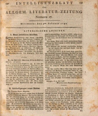Allgemeine Literatur-Zeitung (Literarisches Zentralblatt für Deutschland) Mittwoch 8. Februar 1797