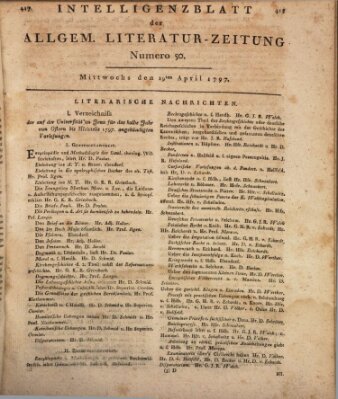 Allgemeine Literatur-Zeitung (Literarisches Zentralblatt für Deutschland) Mittwoch 19. April 1797