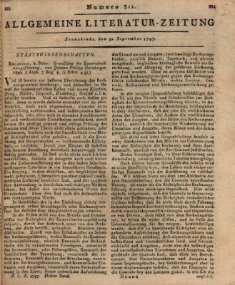 Allgemeine Literatur-Zeitung (Literarisches Zentralblatt für Deutschland) Samstag 30. September 1797
