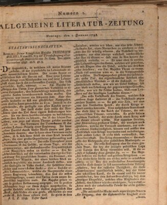 Allgemeine Literatur-Zeitung (Literarisches Zentralblatt für Deutschland) Montag 1. Januar 1798