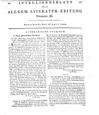 Allgemeine Literatur-Zeitung (Literarisches Zentralblatt für Deutschland) Samstag 7. April 1798