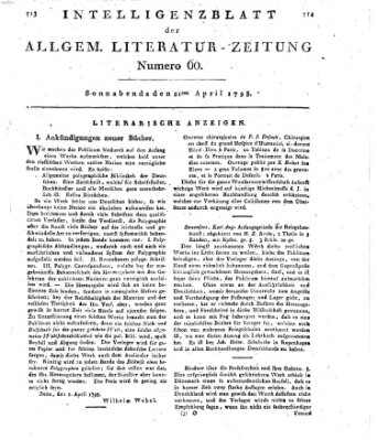 Allgemeine Literatur-Zeitung (Literarisches Zentralblatt für Deutschland) Samstag 21. April 1798
