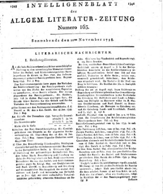 Allgemeine Literatur-Zeitung (Literarisches Zentralblatt für Deutschland) Samstag 10. November 1798