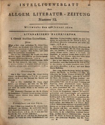 Allgemeine Literatur-Zeitung (Literarisches Zentralblatt für Deutschland) Mittwoch 22. Januar 1800
