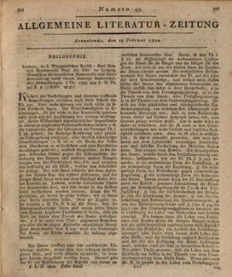 Allgemeine Literatur-Zeitung (Literarisches Zentralblatt für Deutschland) Samstag 15. Februar 1800
