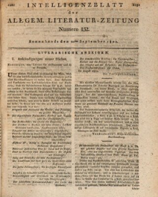 Allgemeine Literatur-Zeitung (Literarisches Zentralblatt für Deutschland) Samstag 20. September 1800