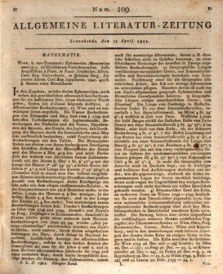 Allgemeine Literatur-Zeitung (Literarisches Zentralblatt für Deutschland) Samstag 11. April 1801
