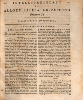 Allgemeine Literatur-Zeitung (Literarisches Zentralblatt für Deutschland) Samstag 18. April 1801