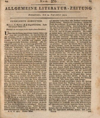 Allgemeine Literatur-Zeitung (Literarisches Zentralblatt für Deutschland) Samstag 19. September 1801