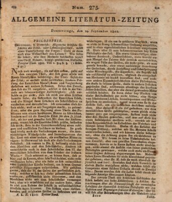 Allgemeine Literatur-Zeitung (Literarisches Zentralblatt für Deutschland) Donnerstag 24. September 1801