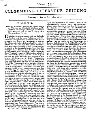 Allgemeine Literatur-Zeitung (Literarisches Zentralblatt für Deutschland) Dienstag 3. November 1801