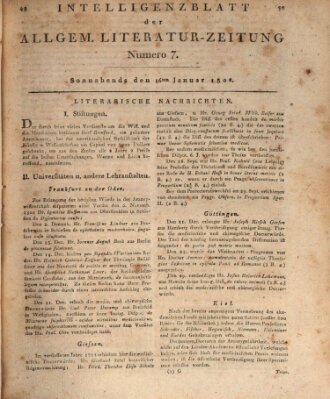 Allgemeine Literatur-Zeitung (Literarisches Zentralblatt für Deutschland) Samstag 16. Januar 1802