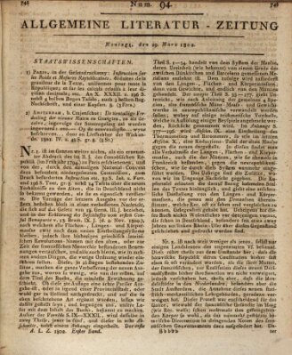 Allgemeine Literatur-Zeitung (Literarisches Zentralblatt für Deutschland) Montag 29. März 1802