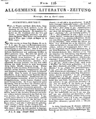 Allgemeine Literatur-Zeitung (Literarisches Zentralblatt für Deutschland) Montag 19. April 1802