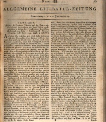 Allgemeine Literatur-Zeitung (Literarisches Zentralblatt für Deutschland) Donnerstag 20. Januar 1803