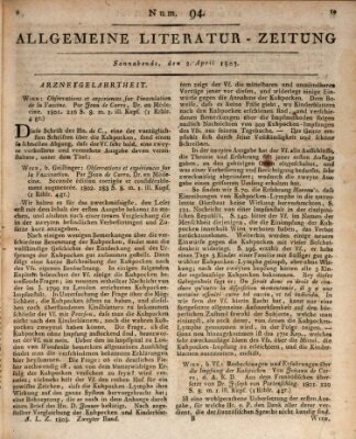 Allgemeine Literatur-Zeitung (Literarisches Zentralblatt für Deutschland) Samstag 2. April 1803