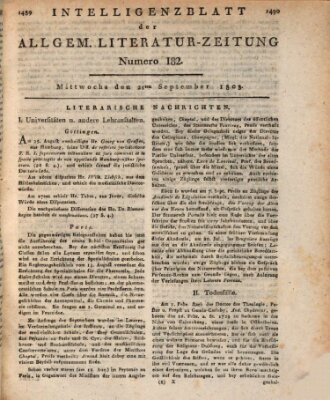 Allgemeine Literatur-Zeitung (Literarisches Zentralblatt für Deutschland) Mittwoch 21. September 1803