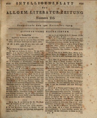 Allgemeine Literatur-Zeitung (Literarisches Zentralblatt für Deutschland) Samstag 19. November 1803