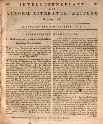Allgemeine Literatur-Zeitung (Literarisches Zentralblatt für Deutschland) Mittwoch 15. Februar 1804