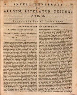 Allgemeine Literatur-Zeitung (Literarisches Zentralblatt für Deutschland) Samstag 9. Juni 1804