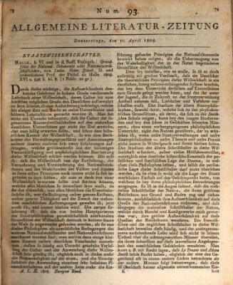 Allgemeine Literatur-Zeitung (Literarisches Zentralblatt für Deutschland) Donnerstag 11. April 1805