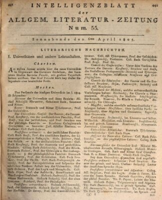 Allgemeine Literatur-Zeitung (Literarisches Zentralblatt für Deutschland) Samstag 6. April 1805