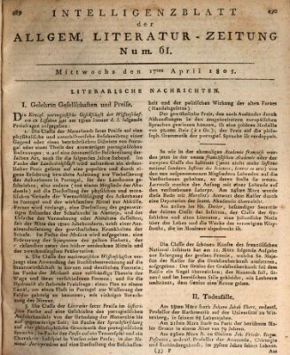 Allgemeine Literatur-Zeitung (Literarisches Zentralblatt für Deutschland) Mittwoch 17. April 1805