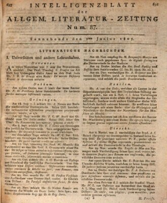 Allgemeine Literatur-Zeitung (Literarisches Zentralblatt für Deutschland) Samstag 1. Juni 1805