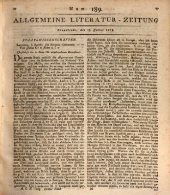 Allgemeine Literatur-Zeitung (Literarisches Zentralblatt für Deutschland) Samstag 13. Juli 1805