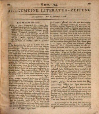 Allgemeine Literatur-Zeitung (Literarisches Zentralblatt für Deutschland) Samstag 8. Februar 1806