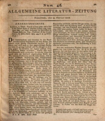 Allgemeine Literatur-Zeitung (Literarisches Zentralblatt für Deutschland) Samstag 22. Februar 1806