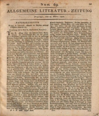 Allgemeine Literatur-Zeitung (Literarisches Zentralblatt für Deutschland) Freitag 21. März 1806